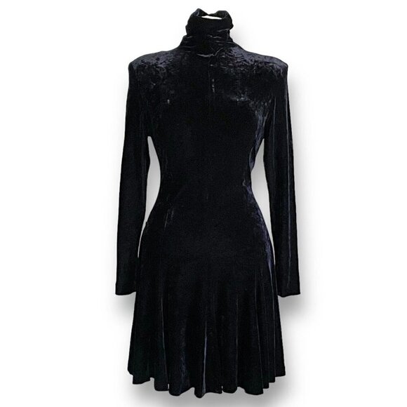 Nicole Miller Dresses & Skirts - Nicole Miller Vintage 80s Womens Dress 6 Black Crushed Velvet Funnel Neck Goth
